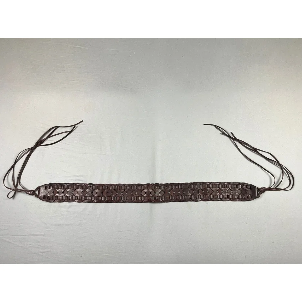 Banana Republic Brown Leather Woven Wide Waist Belt Tie Sash Boho 32in Vintage